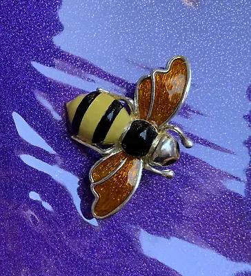 VTG Marie Jennifer Signed MJ Enamel Silver Collectible Bee Brooch / Pendant • $19.98