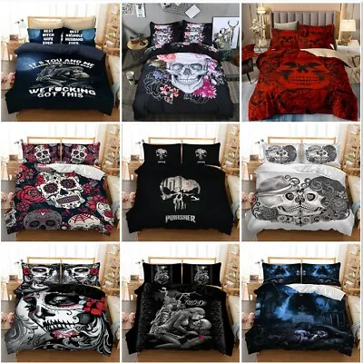 £20.99 • Buy Gothic Skull Duvet Quilt Cover With Pillow Cases Bedding Set Single Double King