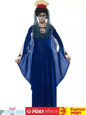 Ladies Day Of The Dead Blue Sacred Mary Halloween Fancy Dress Up Costume • $63.50