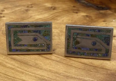 Taxco Mexico Sterling Silver Lapis And Turquoise Inlay Cufflinks • $55