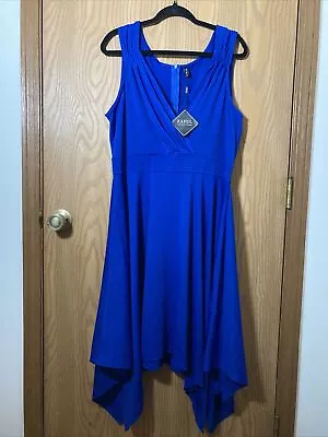 NWT Womens Zaful Blue V-Neck Sleeveless Swing Asymmetrical Midi Dress SIZE XXL • £23.75