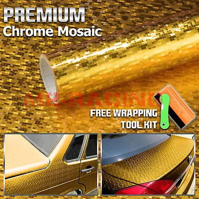 1FTx5FT Chrome Mosaic Gold Car Vinyl Wrap Sticker Decal Sheet Film Bubble Free • $11.88