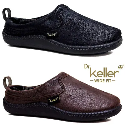 Mens Wide Fit Slippers Slip On Faux Sheepskin Warm Fleece Line Clog Shoes • £15.95