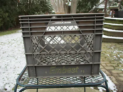 VTG 1993 Erie Embest Gold Lettering Dairy Plastic Gray Milk Storage Crate Box • $34.99