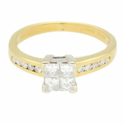 18Carat Yellow Gold 0.50ct Diamond Princess Cut Tension Set Cluster (Size K 1/2) • $496.10