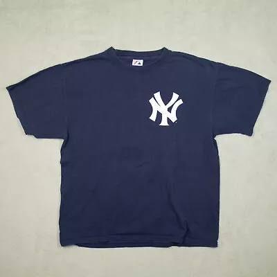 Majestic MLB NY Yankees #2 Jeter Blue T-Shirt Short Sleeve Size XL • $13.95