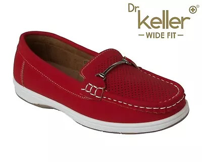 Ladies Dr Keller Red Wide E Fit Boat Deck Shoes Casual Loafers Mocassins Size • £19.99