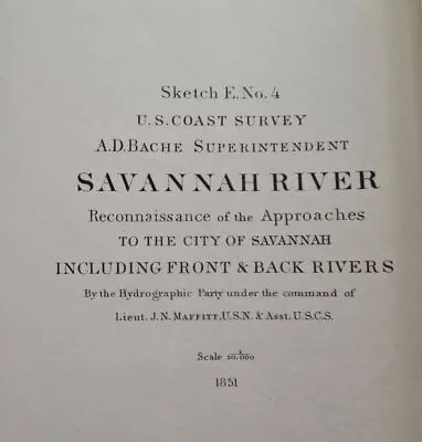 Savannah River Georgia Pennyworth's Island 1851 U.S. Coast Survey Nautical Map • $76.50