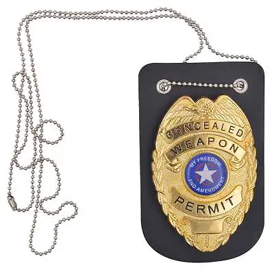 Genuine Leather Badge Holder Universal Black Neck Steel Chain Police ID Security • $28.86