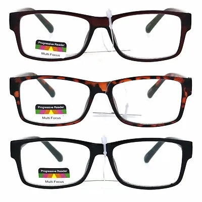 Mens Classic Rectangular Plastic Multi 3 Focus Progressive Reading Glasses • $13.95