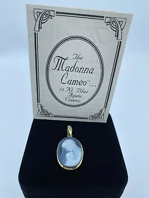 VTG 14K Yellow Gold Blue Agate Madonna Cameo Pendant ITALY • $200