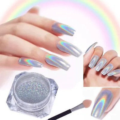 Unicorn Nail Holographic Powder Silver Rainbow Glitter Ultra Fine Sparkle Effect • £3.89