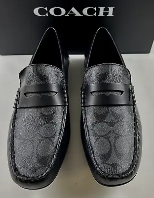 COACH Men's Shoes Loafer Size 11.5 Black Leather MOTT DRIVER SIG C $228 NEW • $159.60