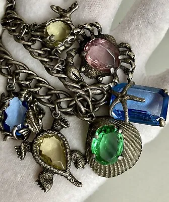 Vintage GERMANY Charm Bracelet 8” Chunky Multi Color Silver Tone 76.40g RARE • $135