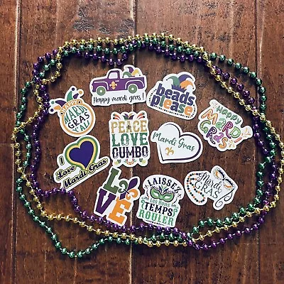 Mardi Gras 10 Stickers Decals 2  New Orleans Heart Fleur De Lis Mask Beads NOLA • $6.95