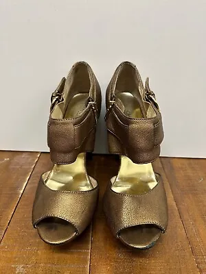 MICHAEL KORS  Women Size 10M Metallic Bronze/gold  Leather Platform Heels Shoes • $29.99