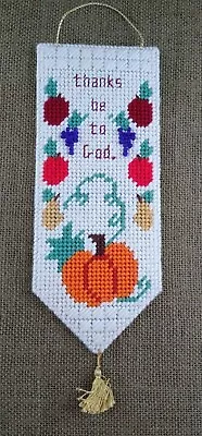 Vintage Completed Fall Thanksgiving Stitched Bell Pull Style Plastic Canvas • $7.20