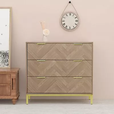 Modern 3 Drawer Chest Dresser Mid Century Natural Oak Organizer Bedroom Furn... • $248.30