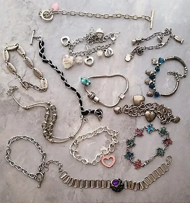 LOT Vtg Modern Costume Jewelry Bracelet Mix Glass + Rhinestone + Charms + Beads • $19.89