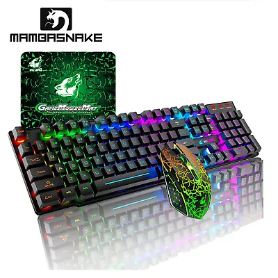 $54.99 • Buy 2.4G Wireless Gaming Keyboard And Mouse Set Rainbow LED Backlit For Gamer Office