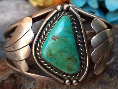 VINTAGE 1950s NATIVE AMERICAN NAVAJO MINT GREEN TURQUOISE STERLING BRACELET WOW • $185