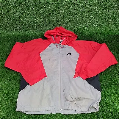 Vintage 90s NIKE Gray-Tag Colorblock Windbreaker Track Jacket XL Red Black Gray • $73.88