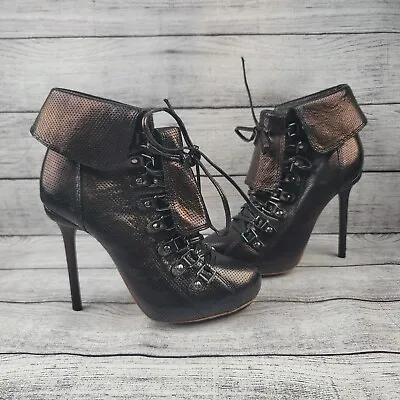 L.A.M.B. Gwen Stefani Ankle Lace Up Booties Brown Metallic Size 7 • $68
