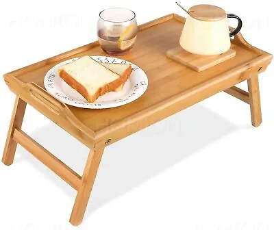 Bamboo Wooden Bed Tray With Folding Leg Serving Breakfast Lap Tray Table Mate    • £13.35