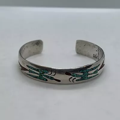 Delvin Nelson Navajo Sterling Silver Turquoise Coral Thunderbird Cuff Bracelet • £98.66