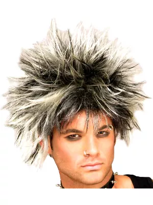 Adult Womens Black And Blonde Spiked 80s Punk Costume Wig • $26.98