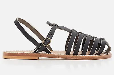 NIB K. Jacques Adrien Black Leather Strappy Fisherman Caged Flat Sandals 37 $310 • $79.99