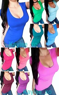 $15.99 • Buy Sexy Women's Deep V-Neck Fitted Cotton Short Sleeve Stretch Basic Tee Shirt Top
