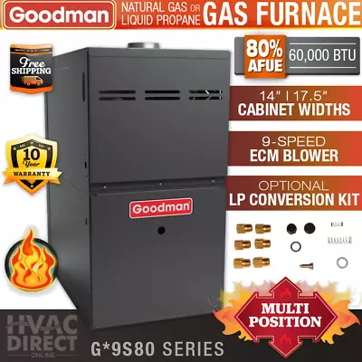 60000 BTU 80% Goodman 1 Stage Natural Gas Or Propane/LP Furnace GM9S80/GC9S80 • $1038