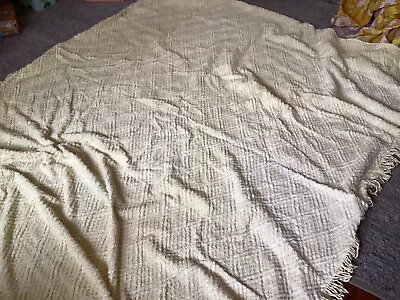 Genuine Vintage Chenille Candlewick Bedspread Yellow White 190 X 260cm • $28