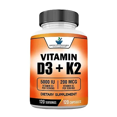 Vitamin D3 5000IU Plus Vitamin K2 As MK-7 200mcg  120 Veggie Caps 120 Servings • $16.99