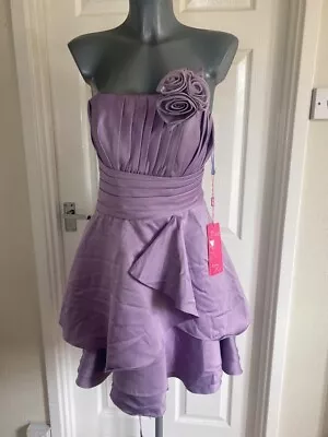 Ladies Large Size 12 Purple Bridesmaid Prom Dress Wrap Bow Tie Back Corset  • £20