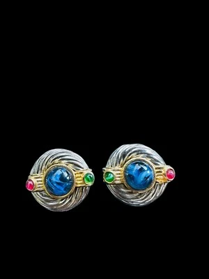 $74.51 • Buy VINTAGE CHRISTIAN DIOR Glass Cabochon Mogul CLIP EARRINGS