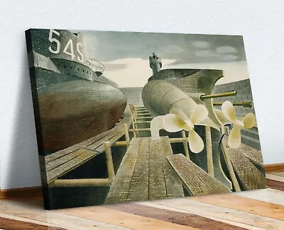 £14.99 • Buy CANVAS WALL ART PAINTING PRINT FRAMED ARTWORK Eric Ravilious Submarines In Dock