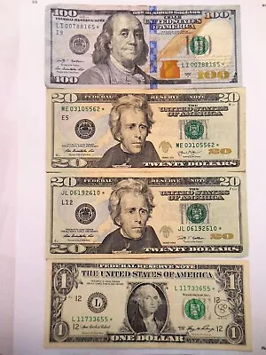 Group Of 4 ***Star Note*** Bills $141 (Face Value) $100 (2) $20 And A $1 Bill • $199.95