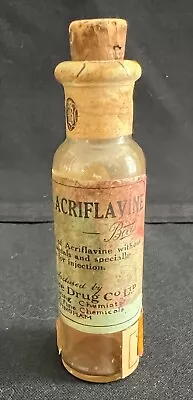 Vintage Boots Drug Company Neutral Acriflavine Drug Bottle W Cork Stopper Label • $8