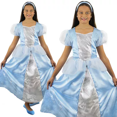 Girls Cinderella Blue Princess Costume Childs Fancy Dress Fairytale Cinders • £6.99