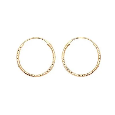 9CT GOLD 12mm DIAMOND CUT HINGED SLEEPER HOOP EARRINGS - PAIR - SOLID 9CT GOLD • £17.95