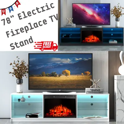 78  Electric Fireplace TV Stand W/ LED TV  Media Console For 75 65 INCH TV • $549.99