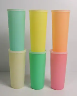 Tupperware Pastel 16 Oz Tumblers Cups & Seals # 107 Vintage Stock Set Of 6 • $85