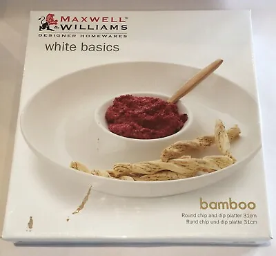 MAXWELL WILLIAMS White Basics Bamboo Round Chip & Dip Platter 31cm New In Box • £19.99