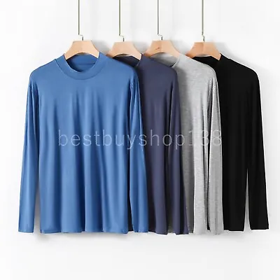 Men Bamboo Baselayer Crew Neck Top Long Sleeve Thermal Pajamas Underwear Shirts • $9.48