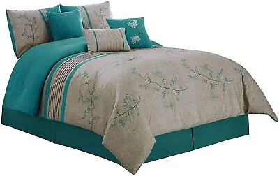 $144.99 • Buy Chezmoi Collection Serene 7-Piece Luxury Autumn Floral Embroidery Comforter Set,
