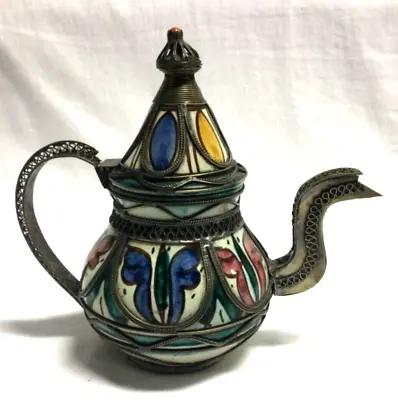 Vintage Arabian Hand Crafted Copper And Brass Ceramic Tea Pot • $24.89