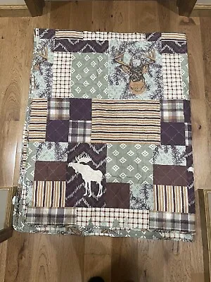 Rustic Cabin Lodge Moose/Bear Twin Size Quilt Set With Matching Bedskirt • $24.25