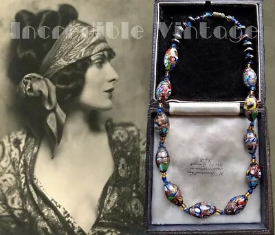 Antique Art Deco Venetian Millefiori Gold Aventurine Trade Beads Necklace 1920s • £220